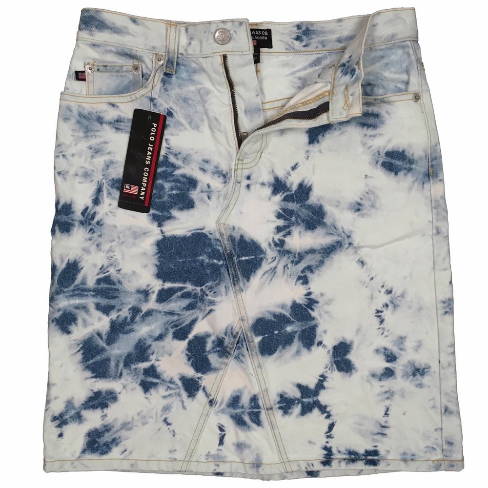 NEW Vintage Ralph Lauren Polo Jeans Company Denim Skirt! 4 or 6  Blue Acid Wash